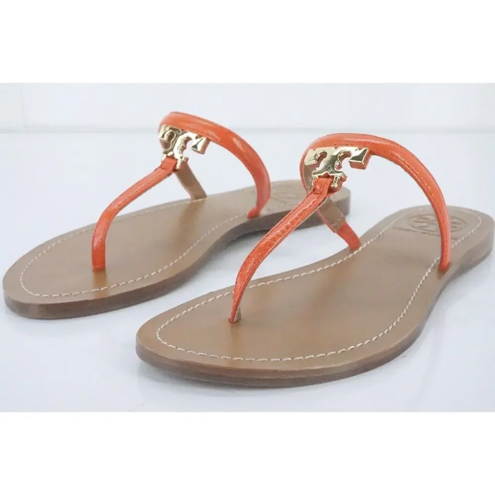 Tory Burch Strap Logo Thong Flip Flop Beach Slide Sandal Size 5 New $175 Orange
